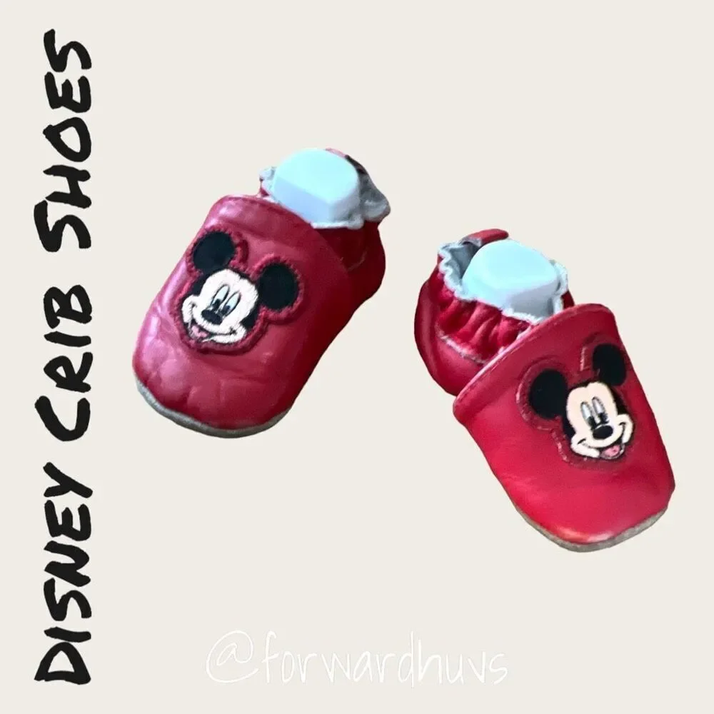Disney Store Vintage Mickey Mouse Leather Crib Shoes Slippers 6-12 mo